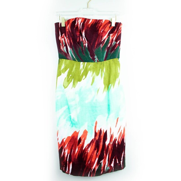 Milly Watercolor Print Strapless Linen Sheath Dress - Picture 2 of 6